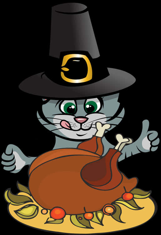 Thanksgiving Catwith Turkeyand Pilgrim Hat PNG