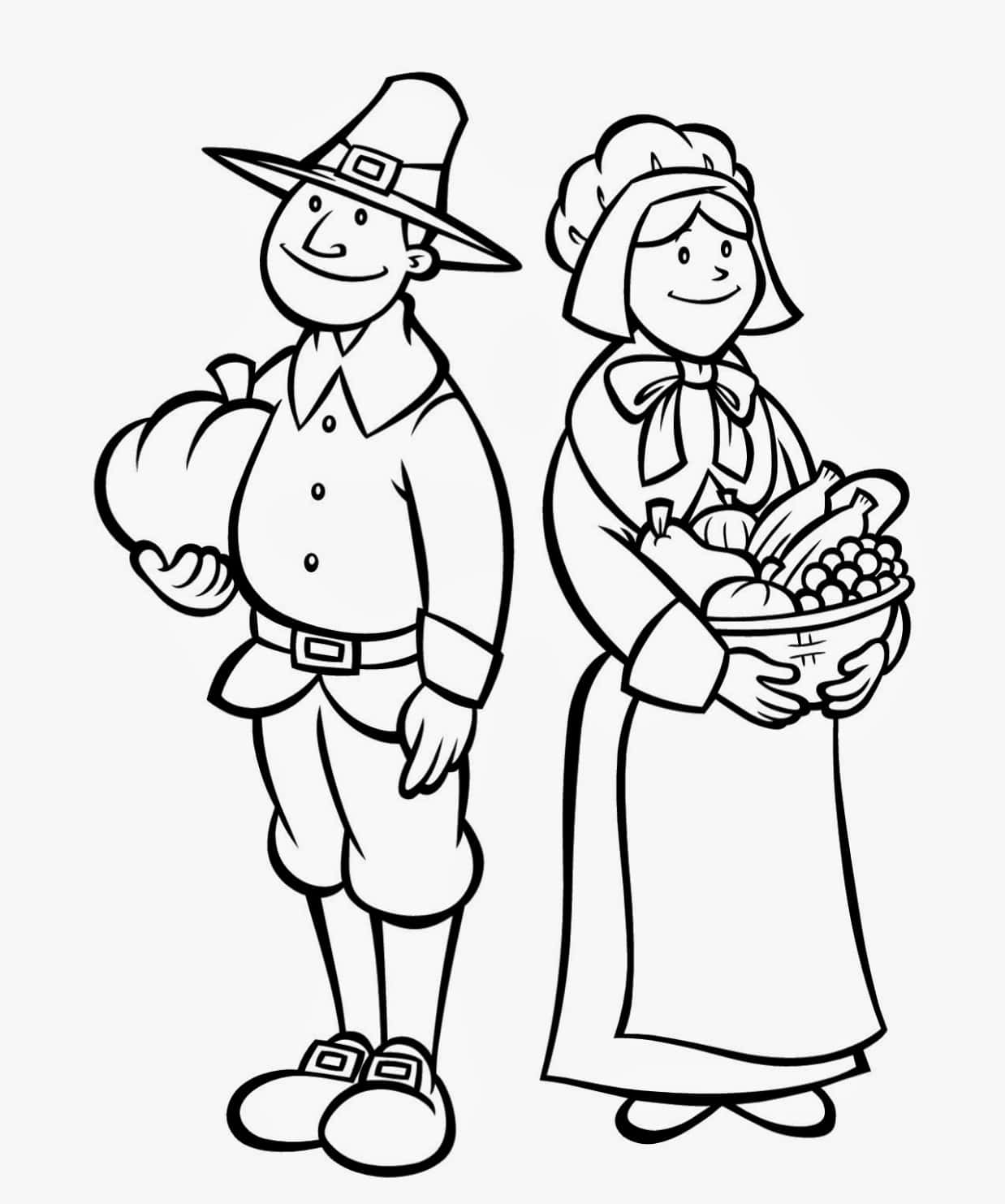 A Couple Of Pilgrims In Traditional Clothing