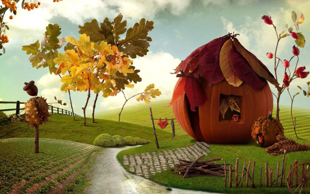 Giorno Del Ringraziamento Pumpkin House 3d Art Sfondo