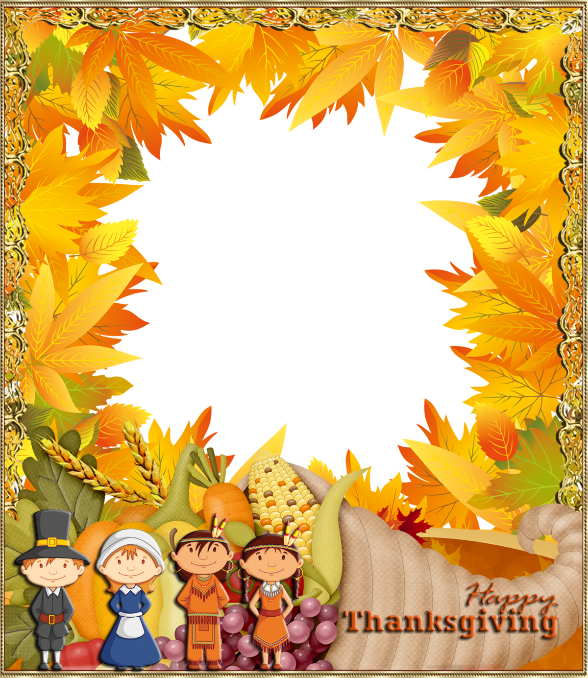 Thanksgiving Framewith Pilgrimsand Native Americans PNG