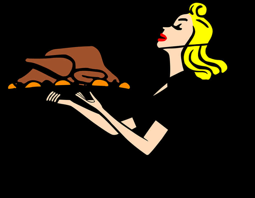 Thanksgiving Retro Woman Serving Turkey PNG