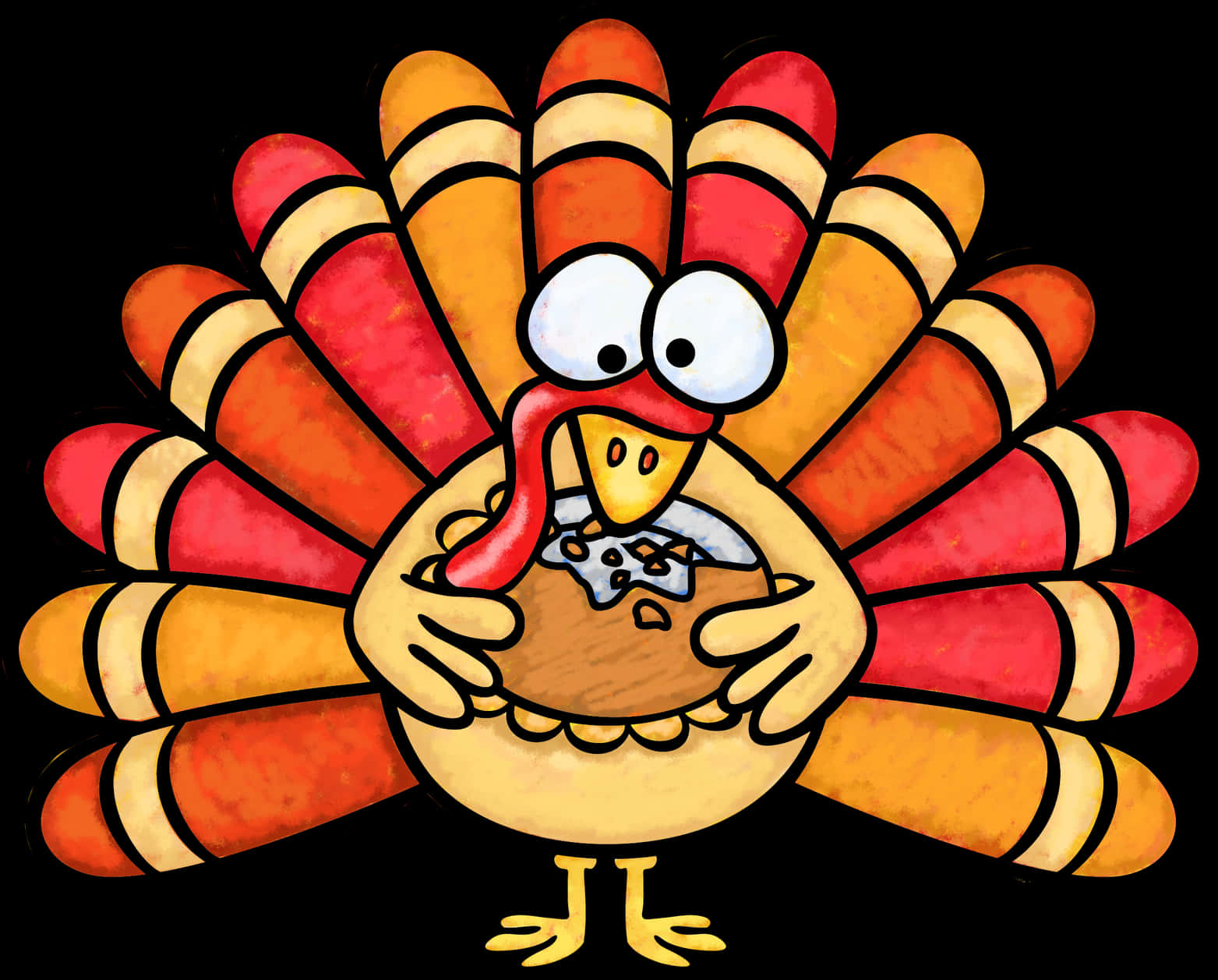 Thanksgiving Turkey Cartoon Holding Pie PNG
