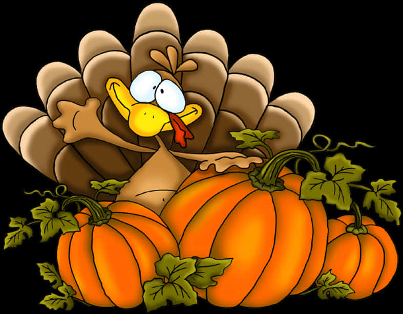 Thanksgiving Turkeyand Pumpkins Cartoon PNG