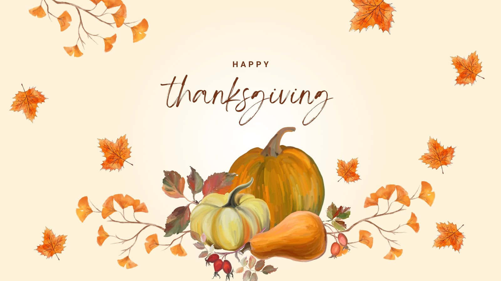 Thanksgiving Zoom Background Pumpkins And Dried Leaves Painting