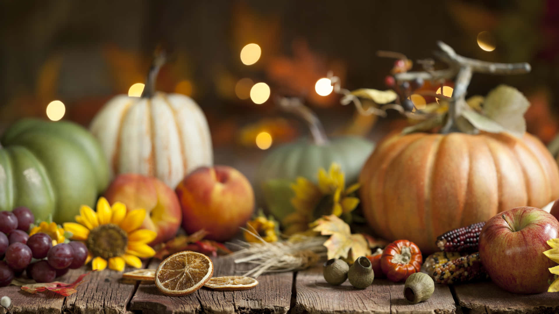 Thanksgiving Zoom Background Pumpkins On A Wooden Table