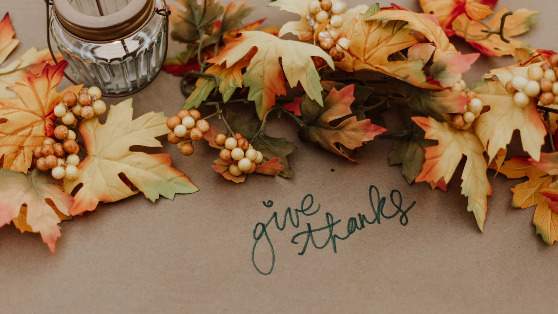 Thanksgiving Zoom Background Give Thanks Dried Leaves