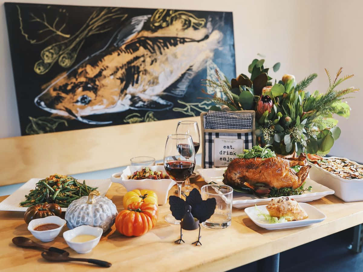 Thanksgiving Zoom baggrund Thanksgiving middagsbord måltider