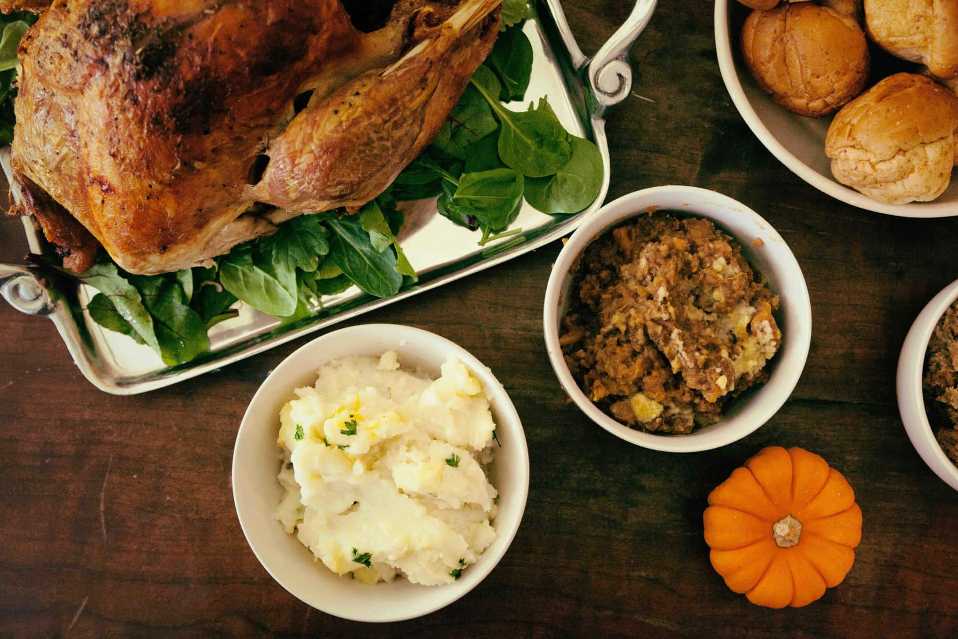 Thanksgiving Zoom baggrund mos Kartofler Kalkun Og Brød