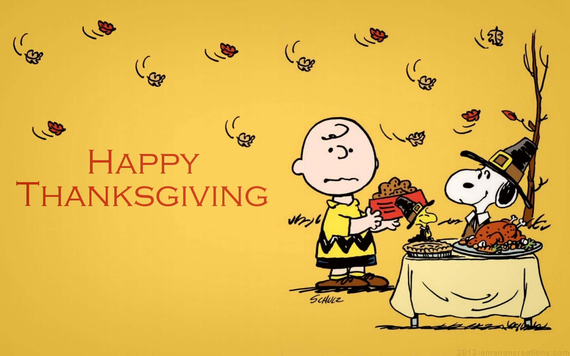 Zoom Baggrund til Thanksgiving med Charlie Brown og Snoopy Tapet.