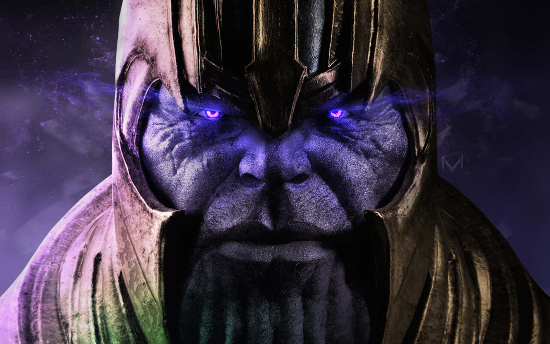 Thanosin Primo Piano Digitale In 4k Con Gli Occhi Che Brillano Sfondo