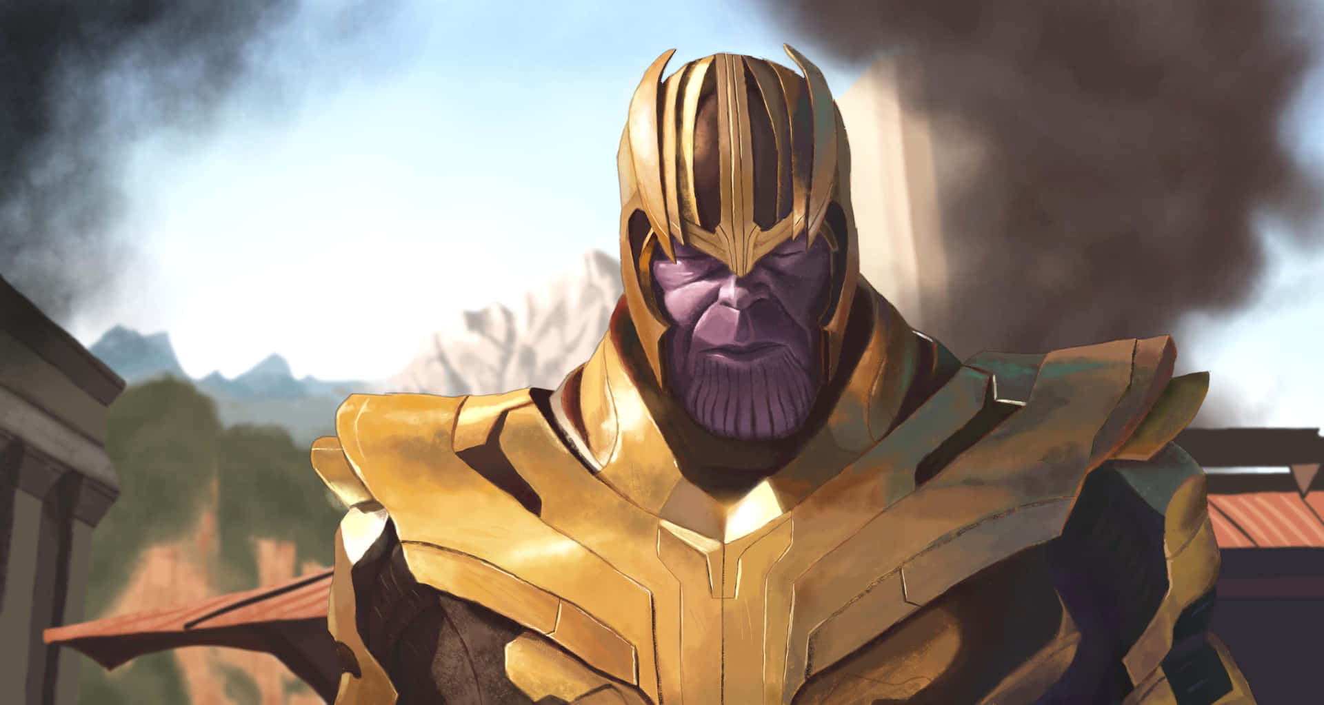 Thanos4k Digitale Indossa Armatura Dorata. Sfondo