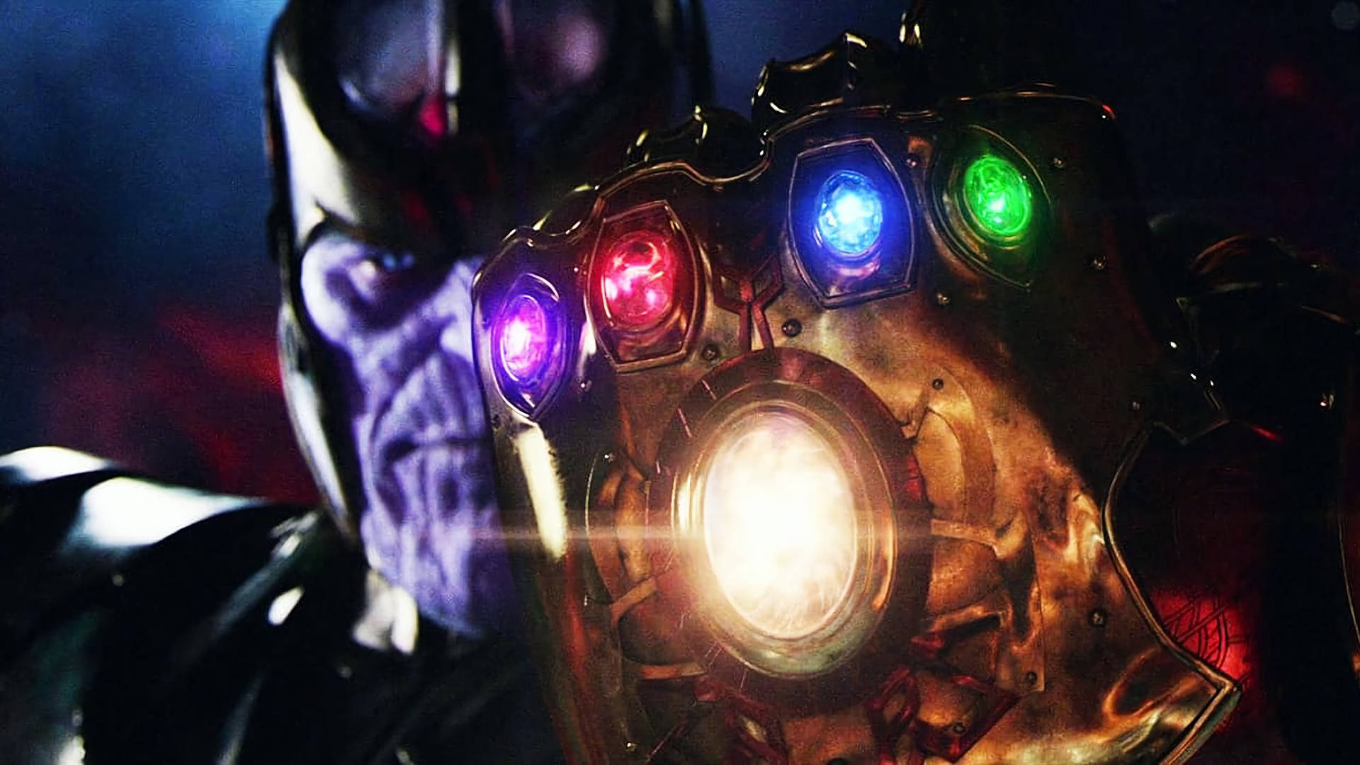 Thanos wielding the six infinity stones in the palm of his hand. Wallpaper