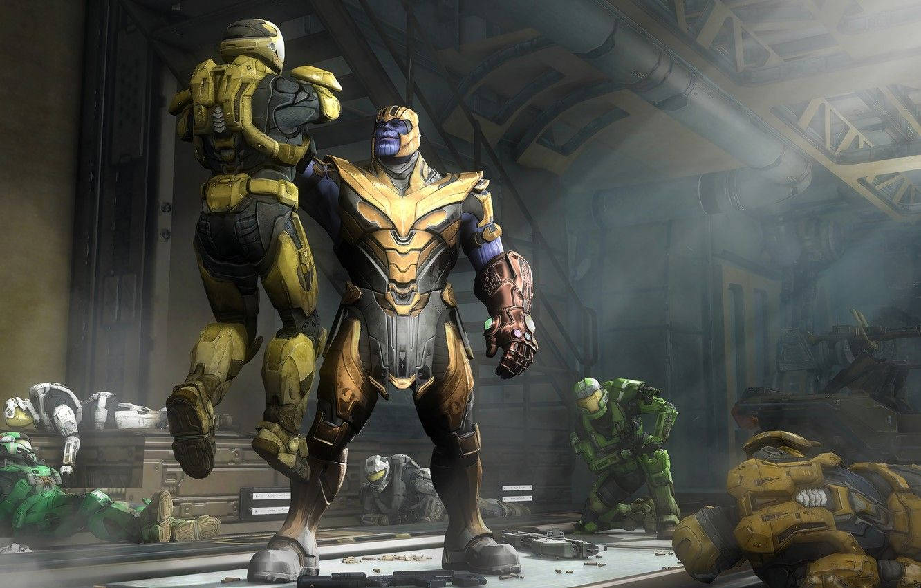Thanos Strangling Master Chief Spartan Wallpaper