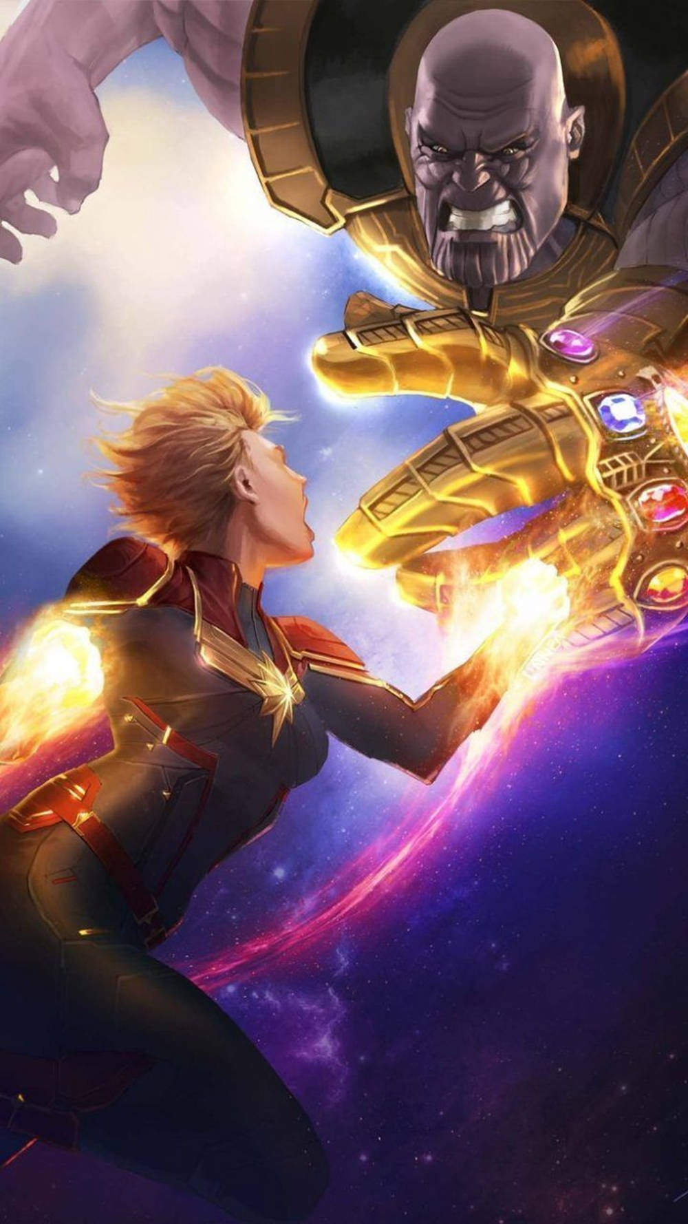Download Thanos Vs. Captain Marvel Iphone Wallpaper 