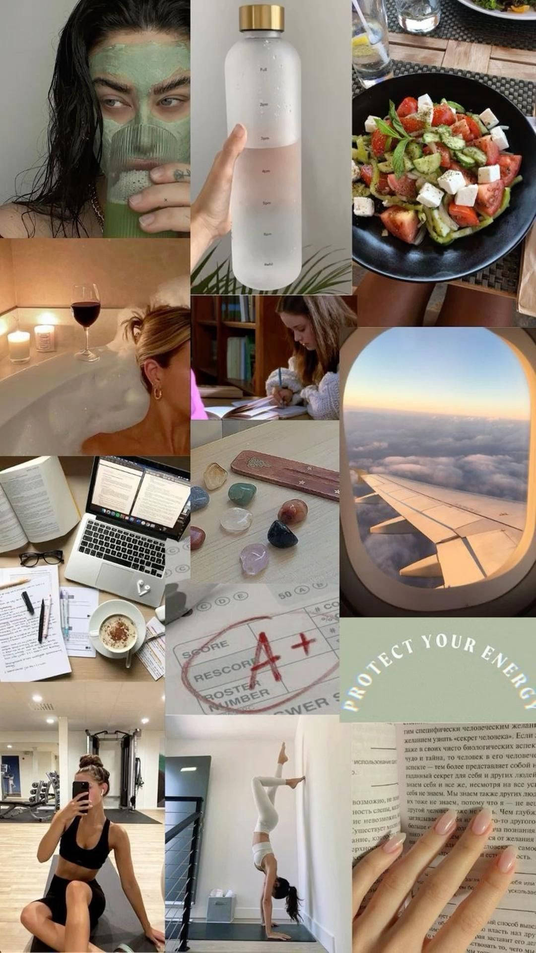 Estéticade Chica Para Viajar Y Trabajar En Un Collage. Fondo de pantalla