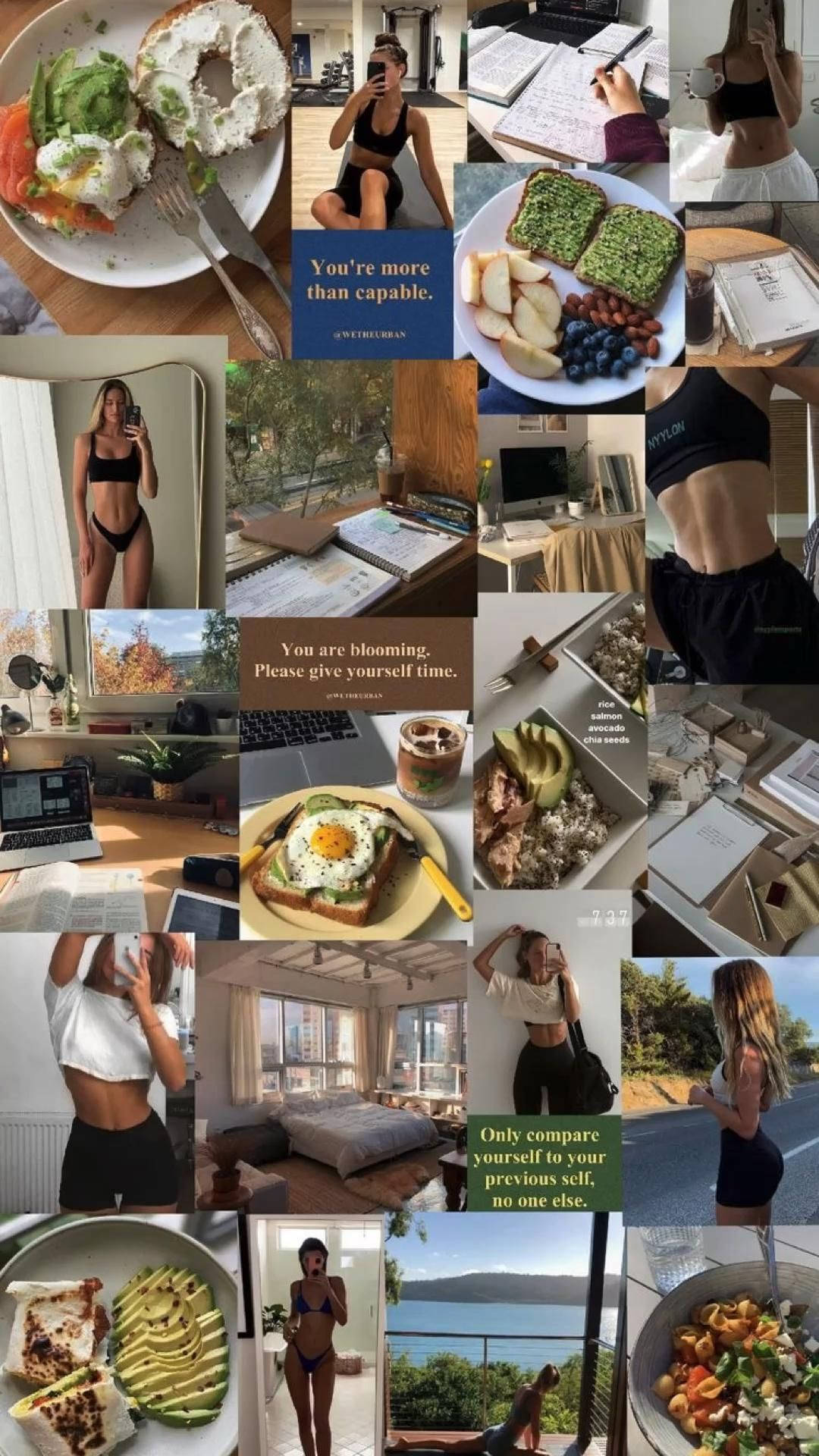 Estéticade Chica: Metas Fitness En Un Collage. Fondo de pantalla