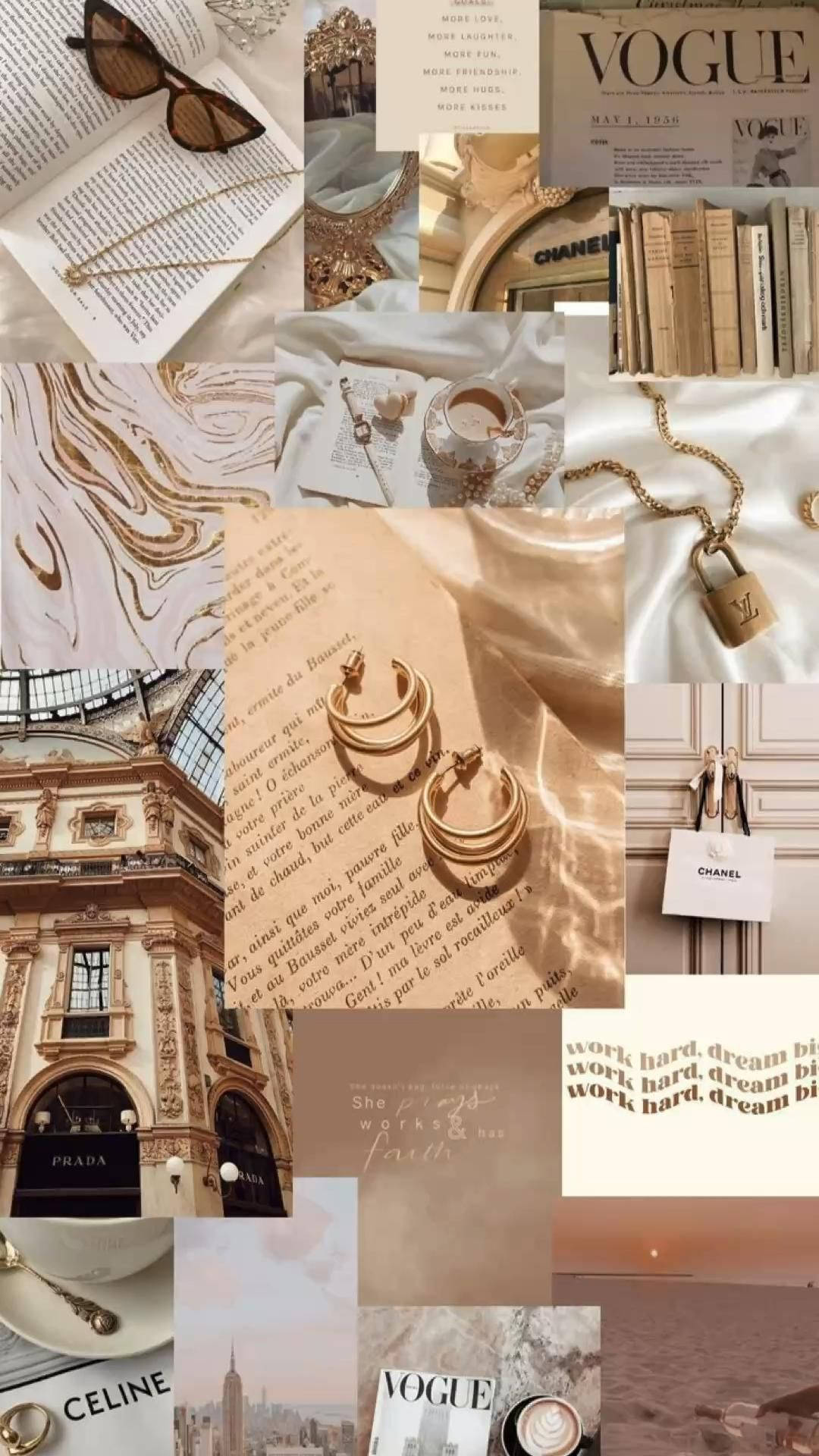 Vogue Gold Accessories That Girl Aesthetic Collage Wallpaper