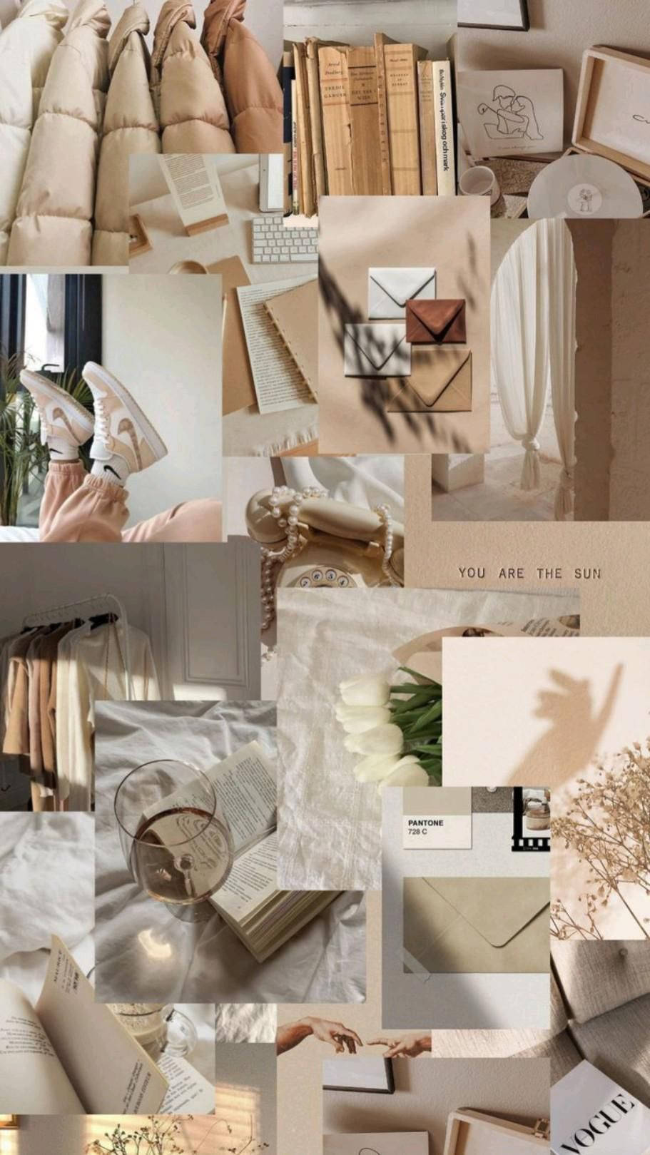 Cream Color That Girl Aesthetic Collage Wallpaper