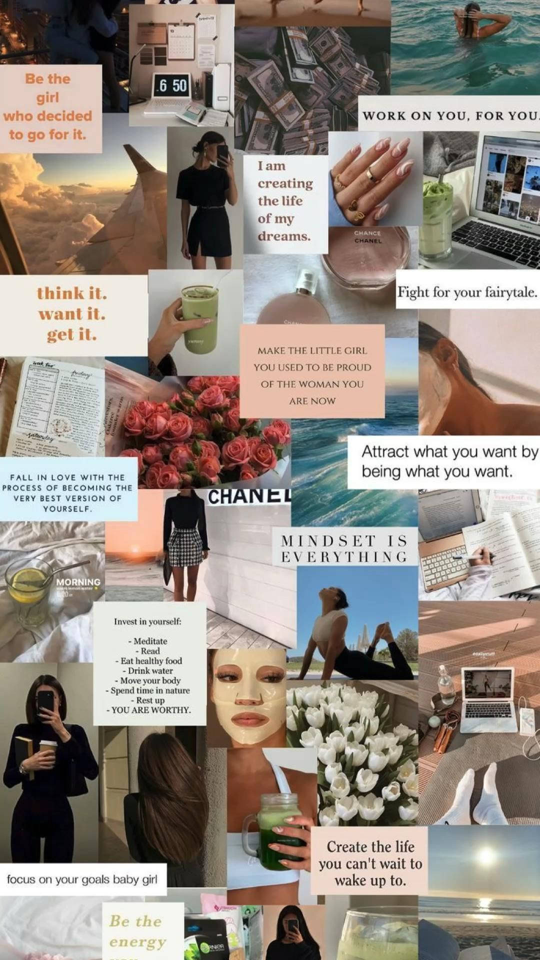 That Girl Aesthetic Lifestyle Motivational Collage Wallpaper