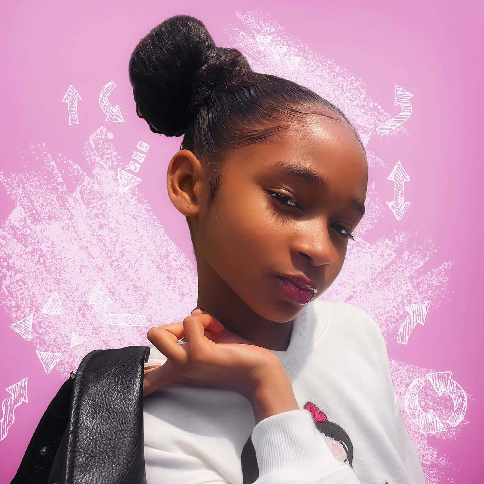 A Young Girl With A Black Backpack And A Pink Background Wallpaper