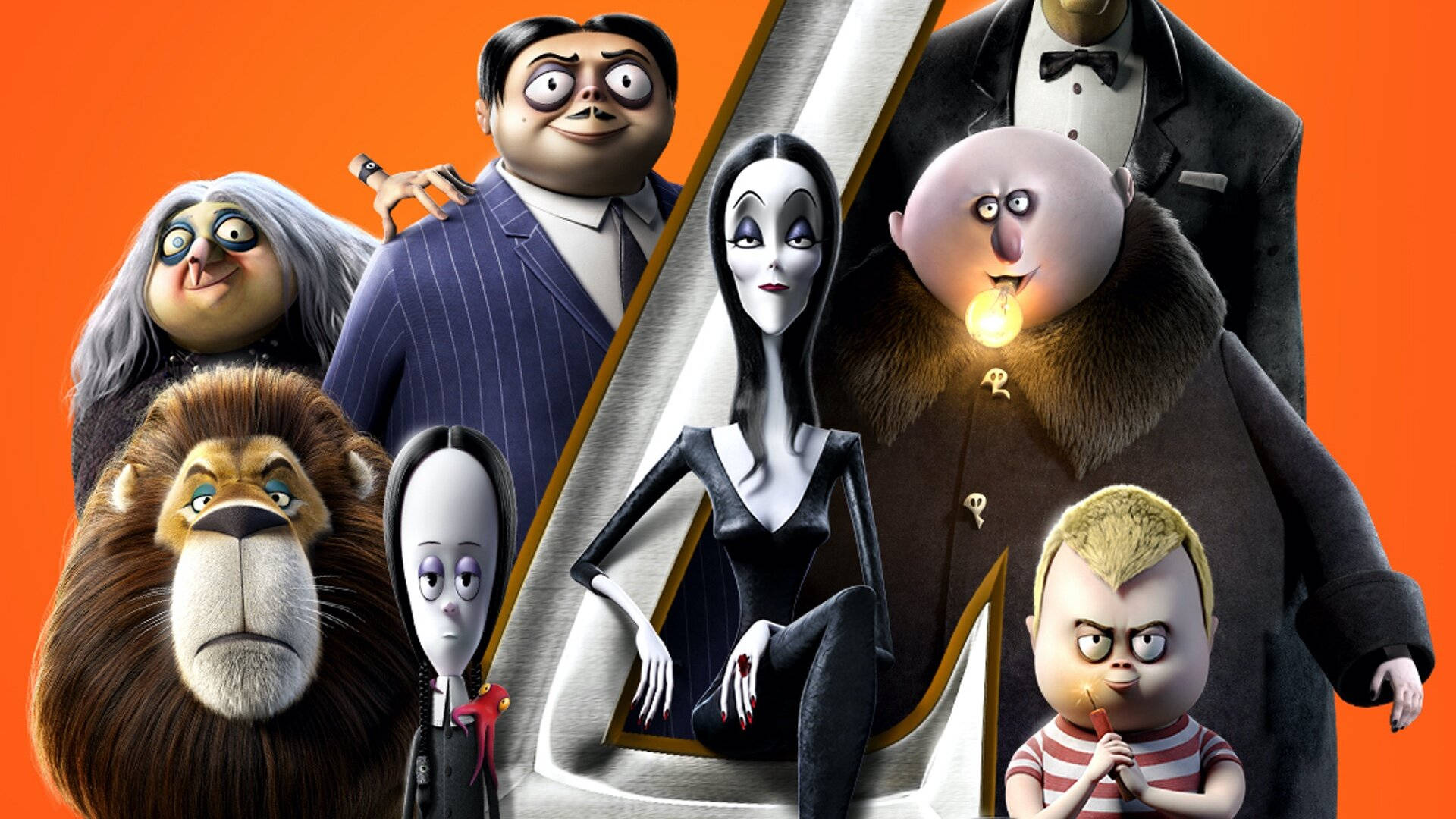 Lafamilia Addams 2 Personajes Fondo Naranja Primer Plano. Fondo de pantalla