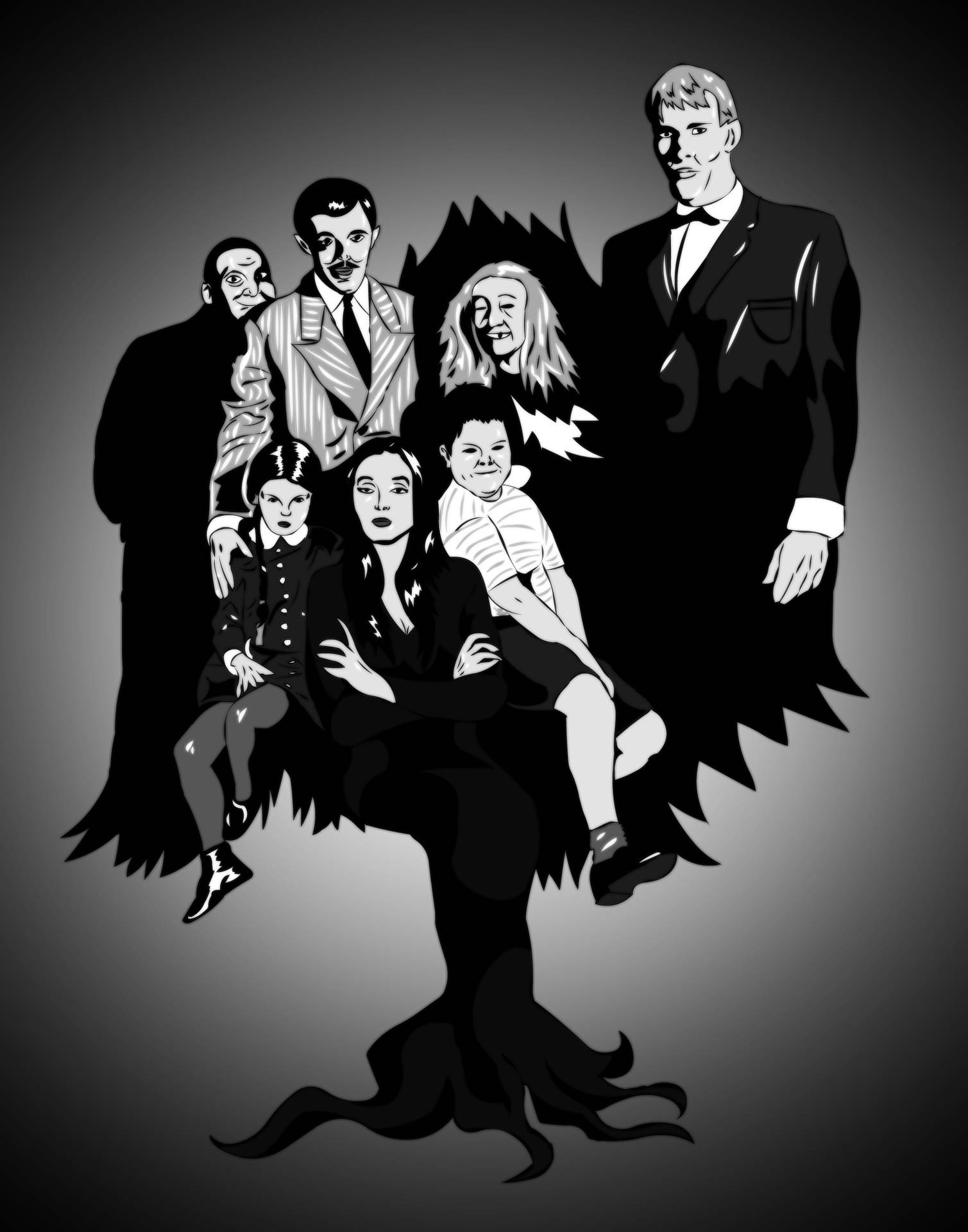 The Addams Family Black And White Wallpaper