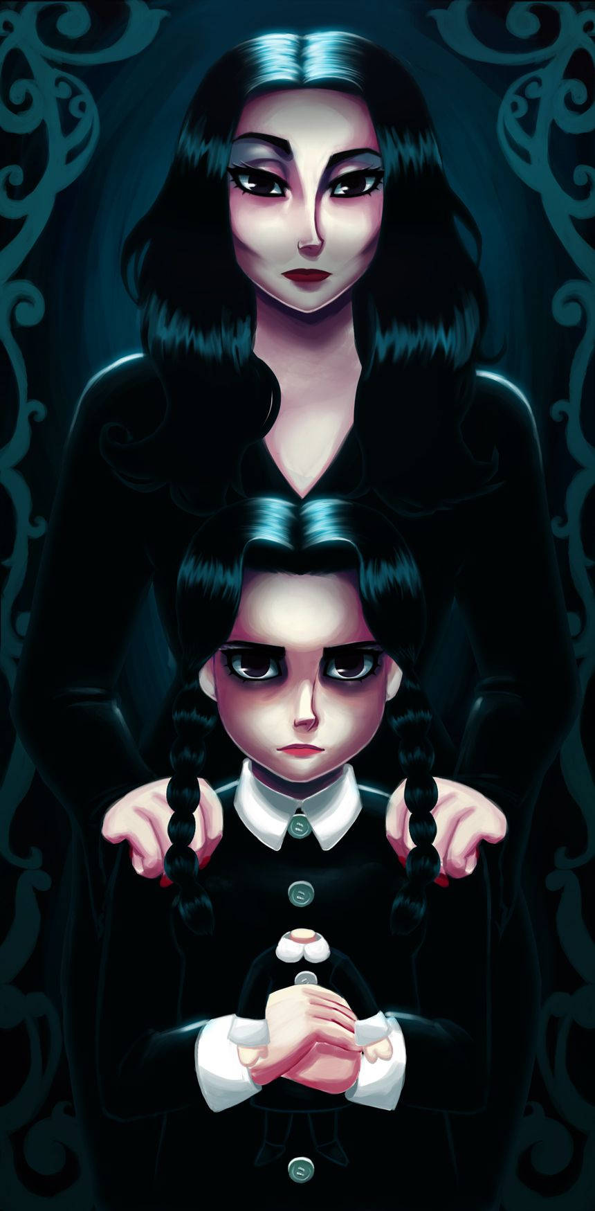 The Addams Family Mother And Daughter Background