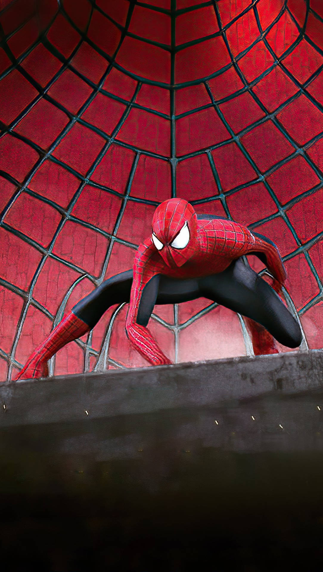 Imagende Spiderman Balanceándose Por Una Ciudad Urbana. Fondo de pantalla