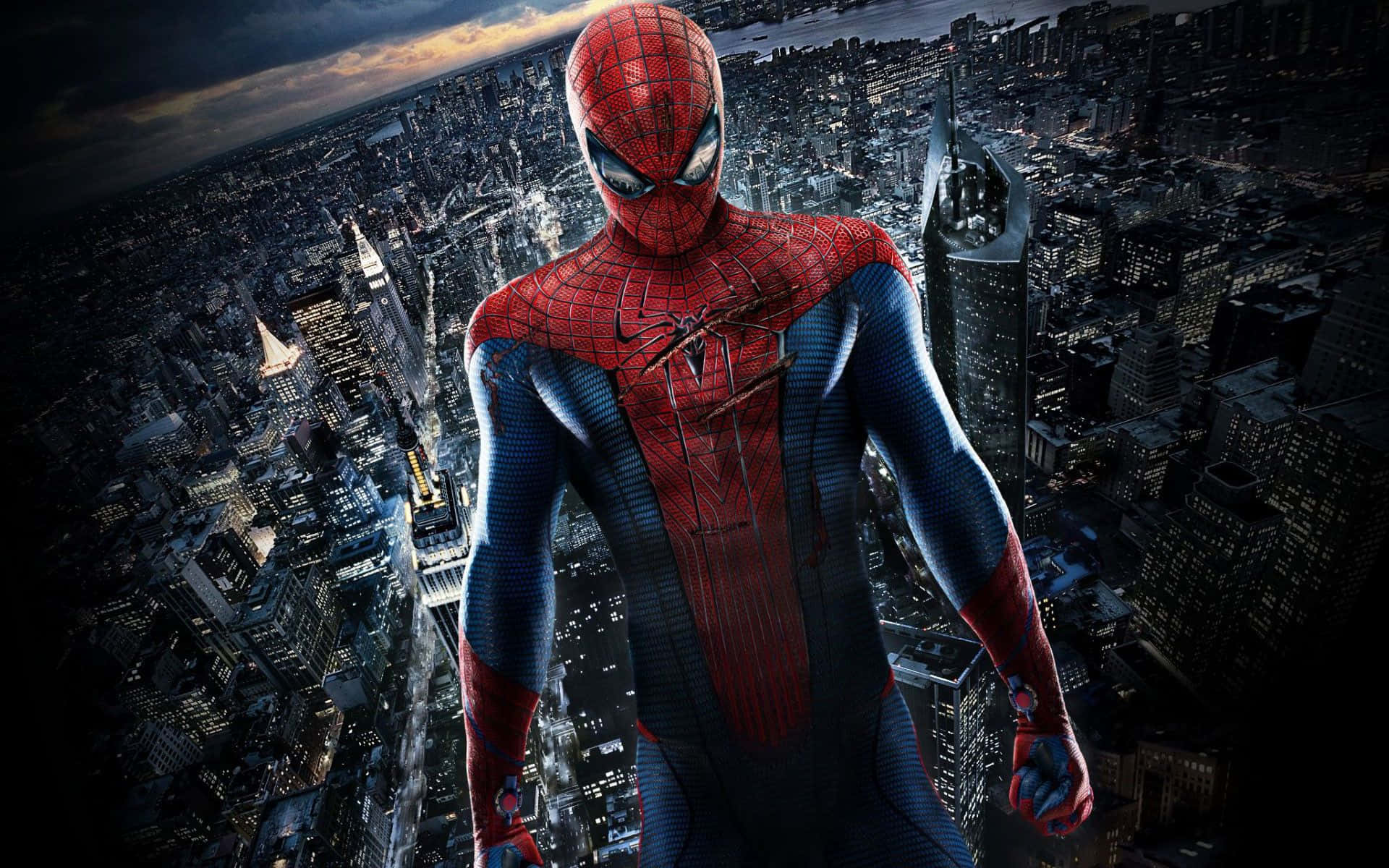 The Amazing Spider Man, As He Swings Through The City Landscape. Wallpaper