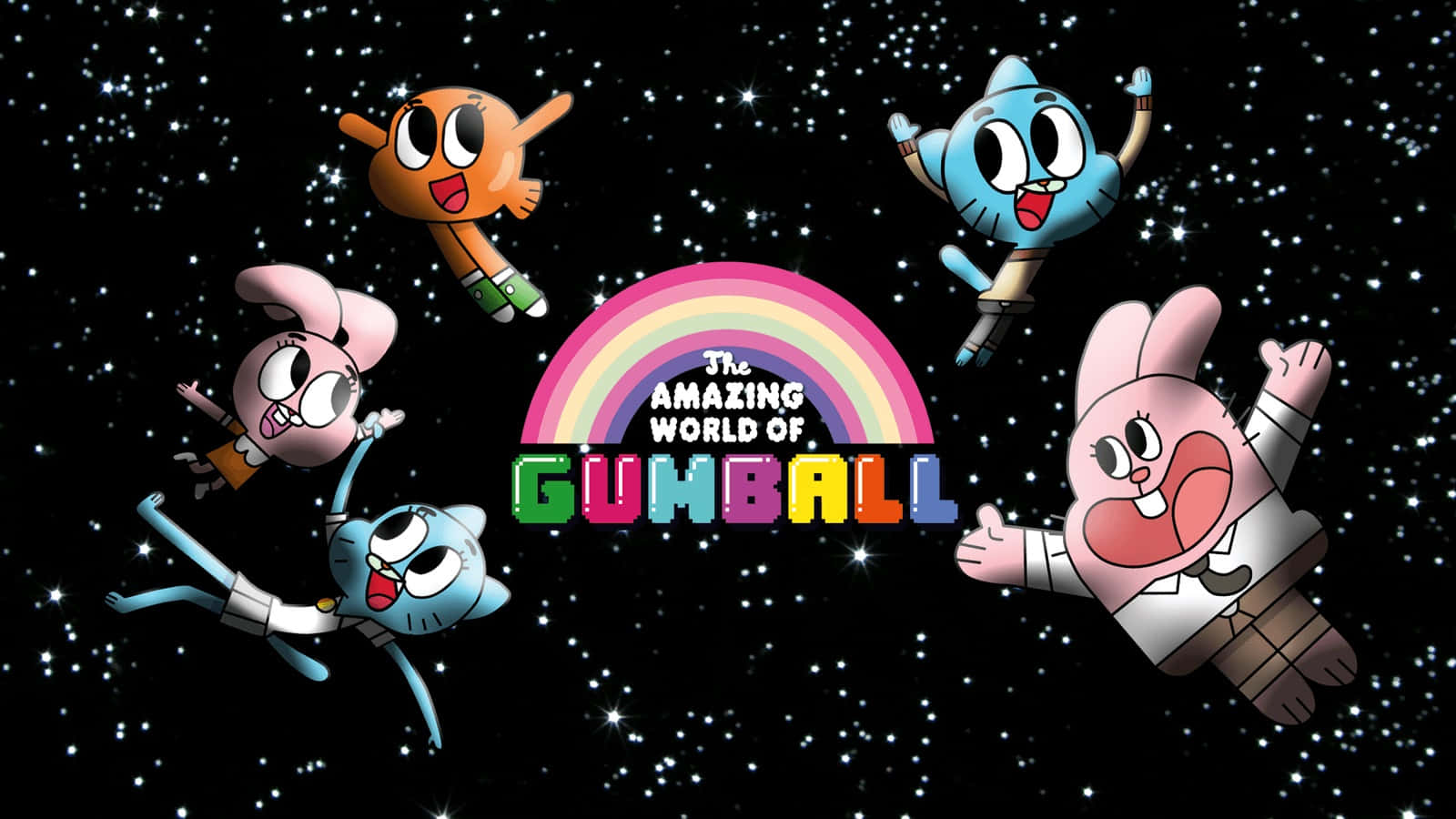 The lovable characters from The Amazing World of Gumball posing for a group photo Wallpaper