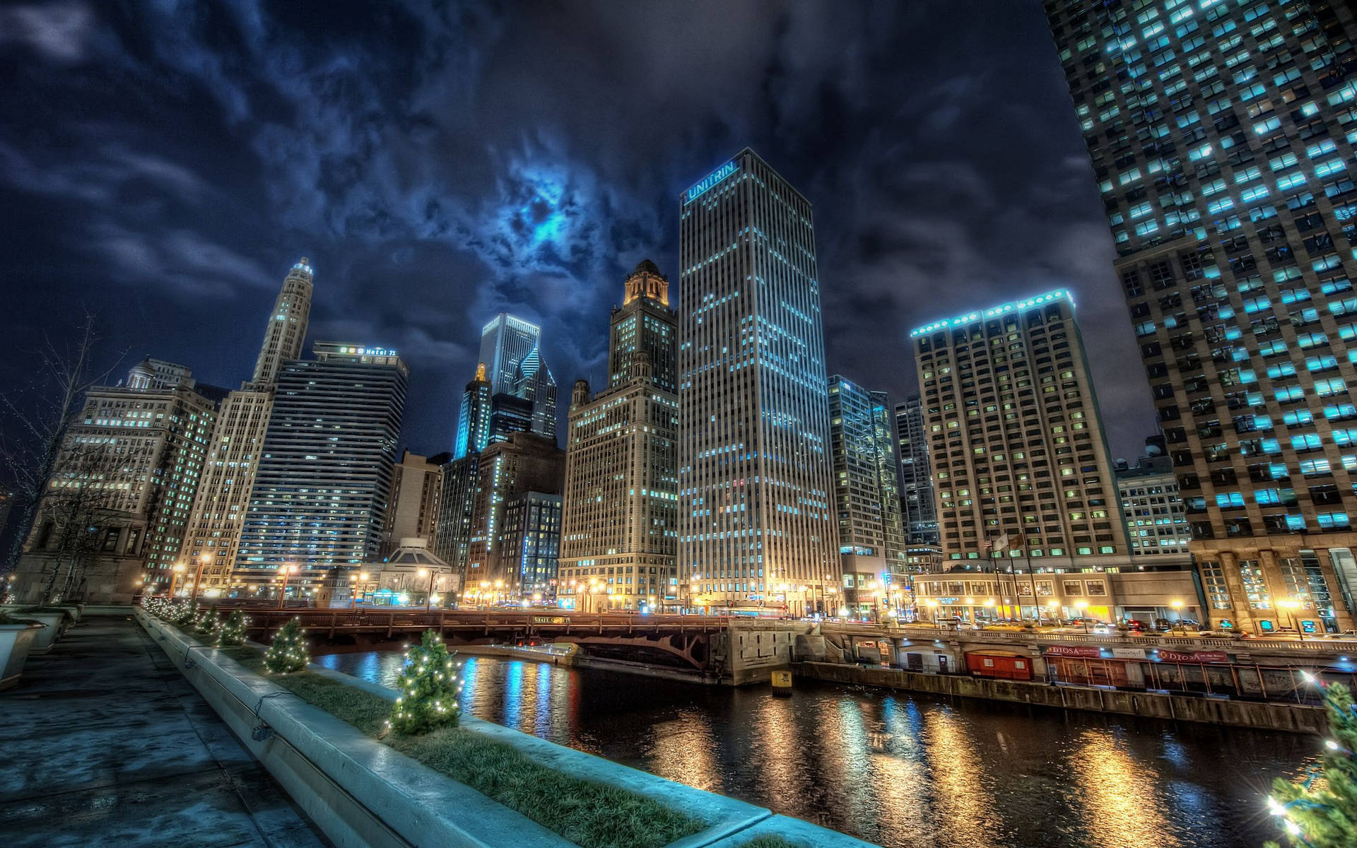 The American Night Sky Of Chicago Background