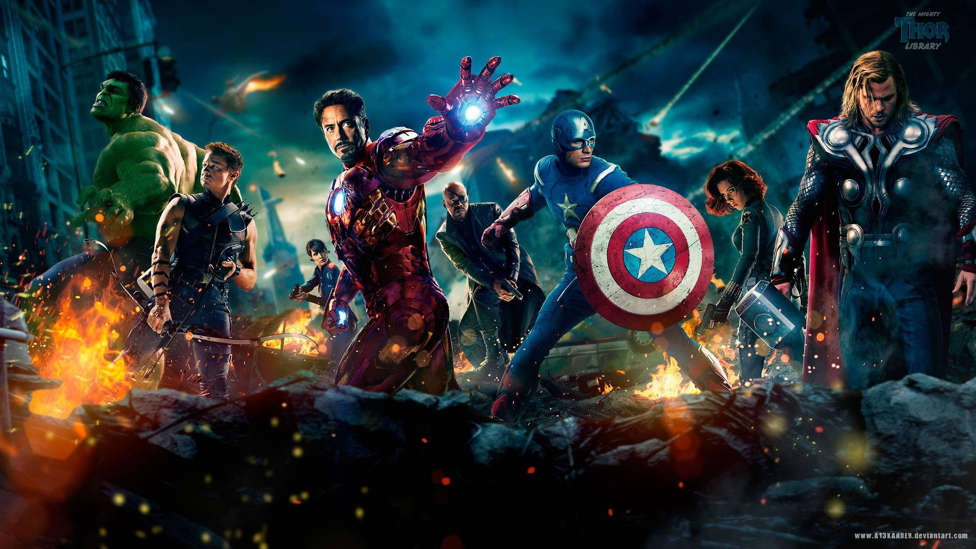 Captain America leading The Avengers Wallpaper
