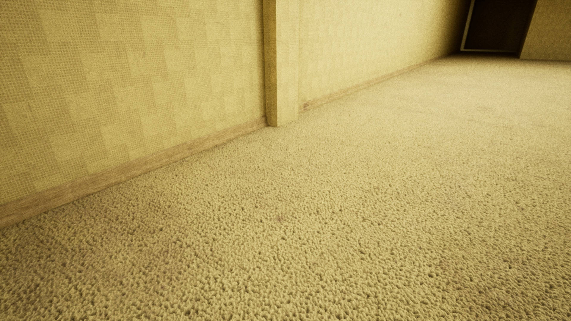 A Hallway With Carpet And A Door Wallpaper
