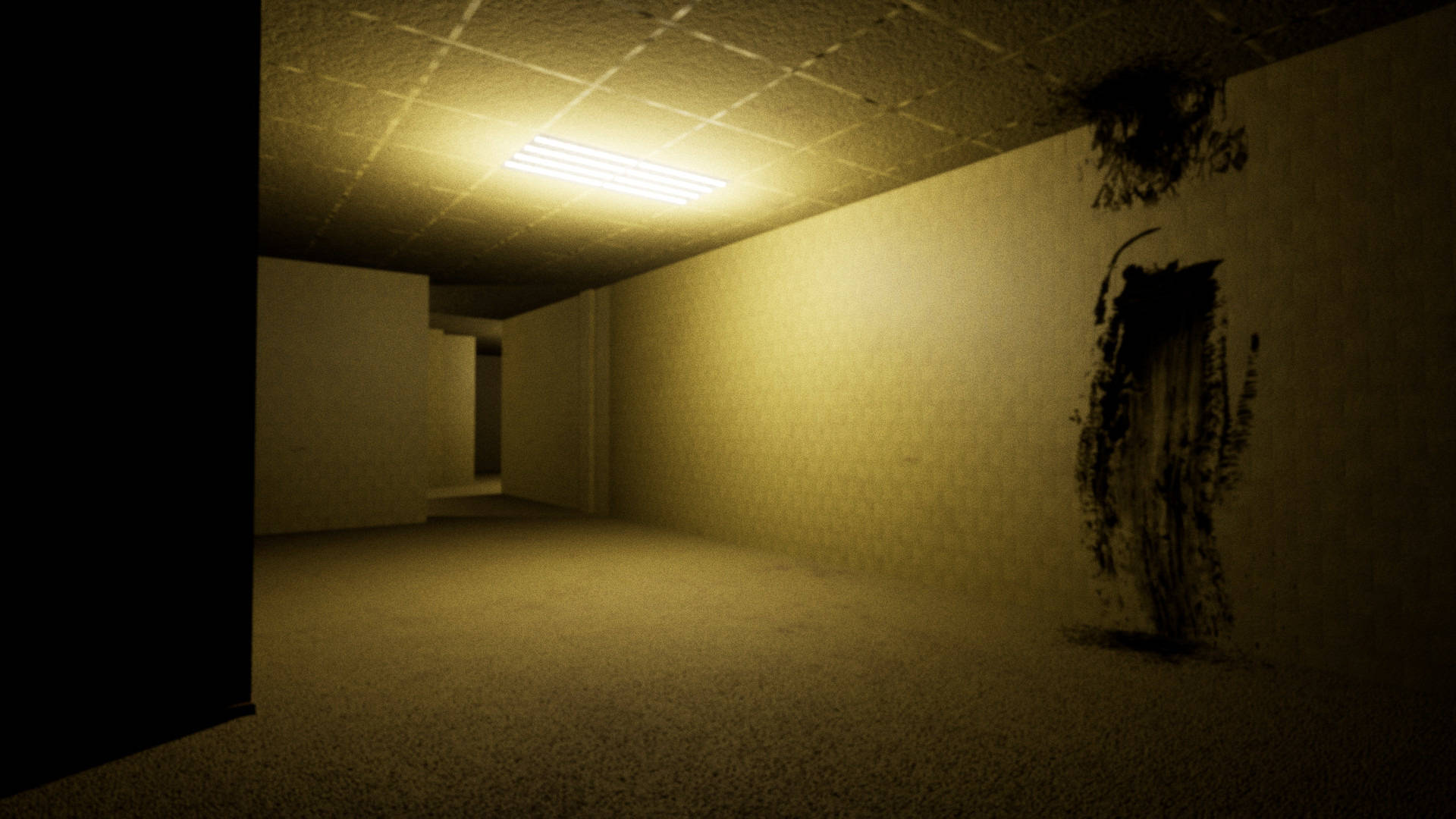 A Dark Hallway With A Light Shining On It Wallpaper