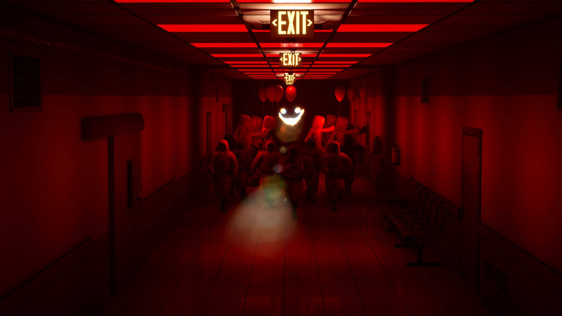 A Hallway With Red Lights Wallpaper