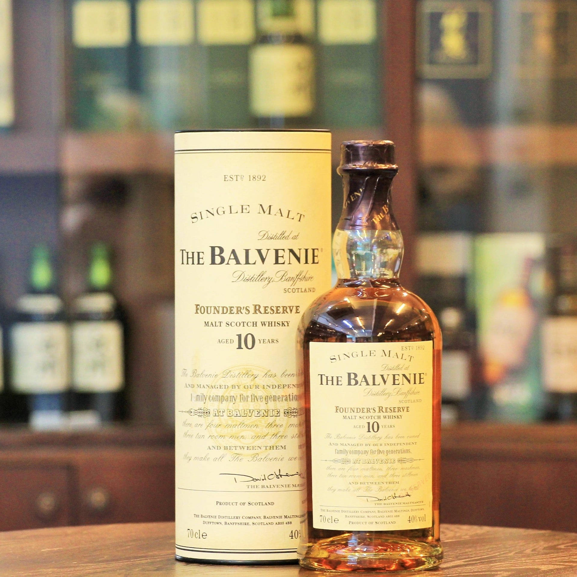 Det Balvenie Founder's Reserve 10-Årig Single Malt Scotch Whisky Design. Wallpaper