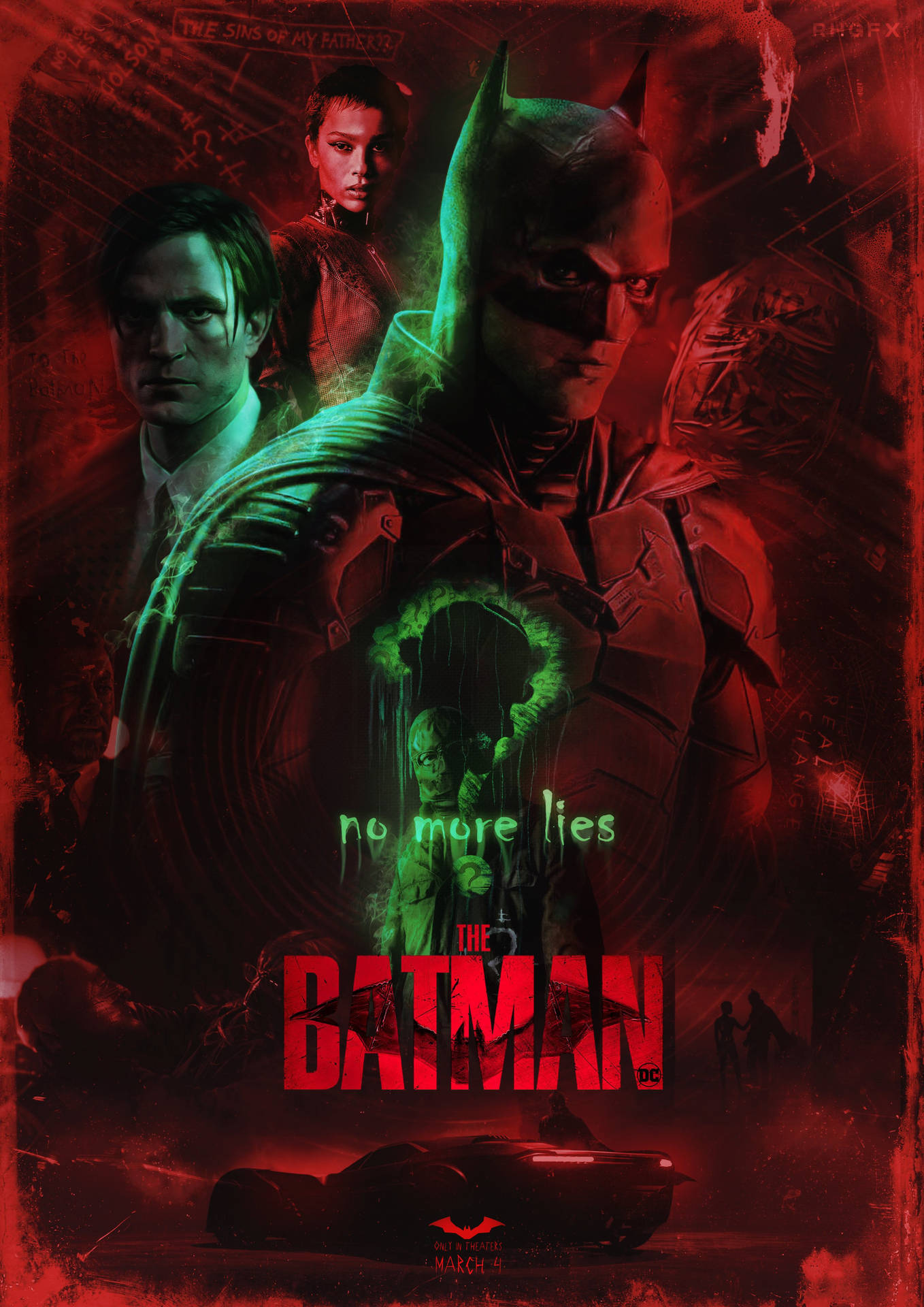 The Batman 2022 Red Green Poster Wallpaper