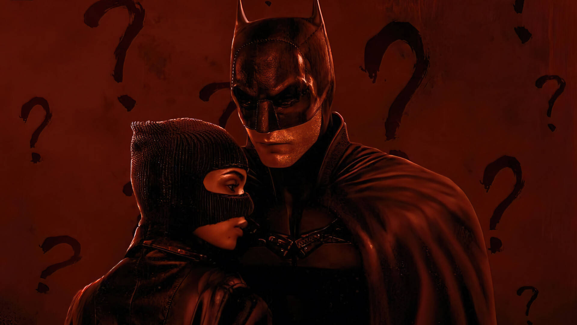 The Batman And Catwoman In Red Background