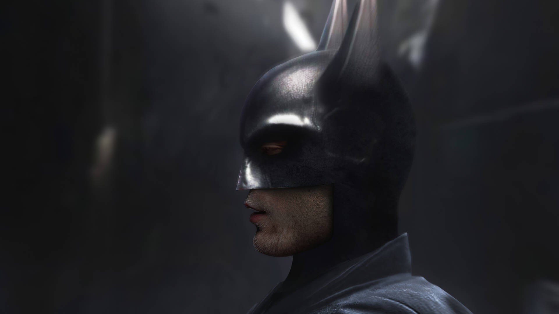 Den Batman Side Profile tapeter overfører den skræmmende beskyttelse af Gotham til dit skrivebord. Wallpaper