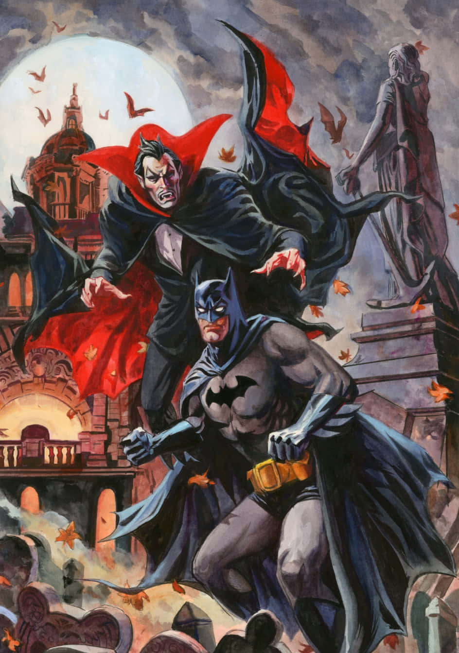 A thrilling encounter: The Batman Vs Dracula Wallpaper
