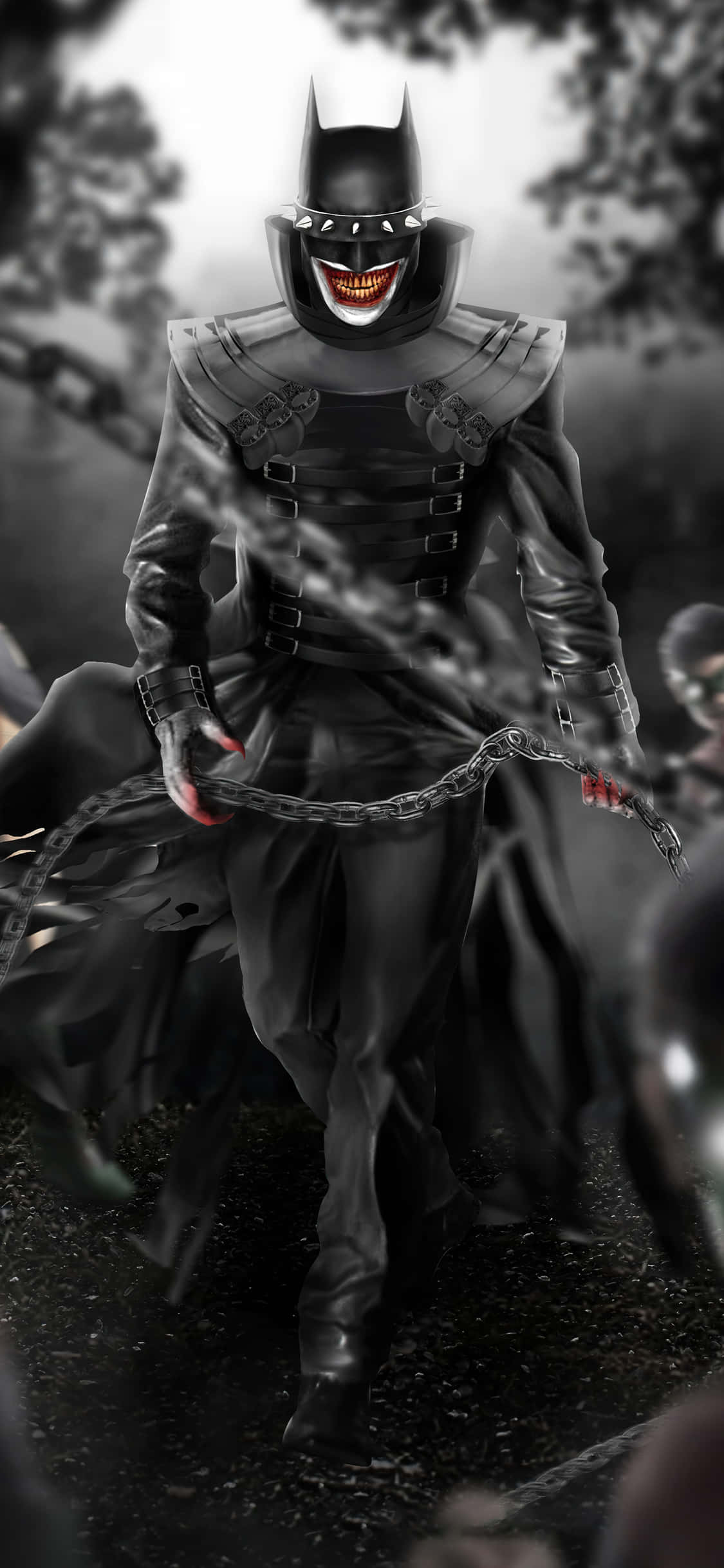 Darkness looms as The Batman Who Laughs plans his sinister schemes. Wallpaper