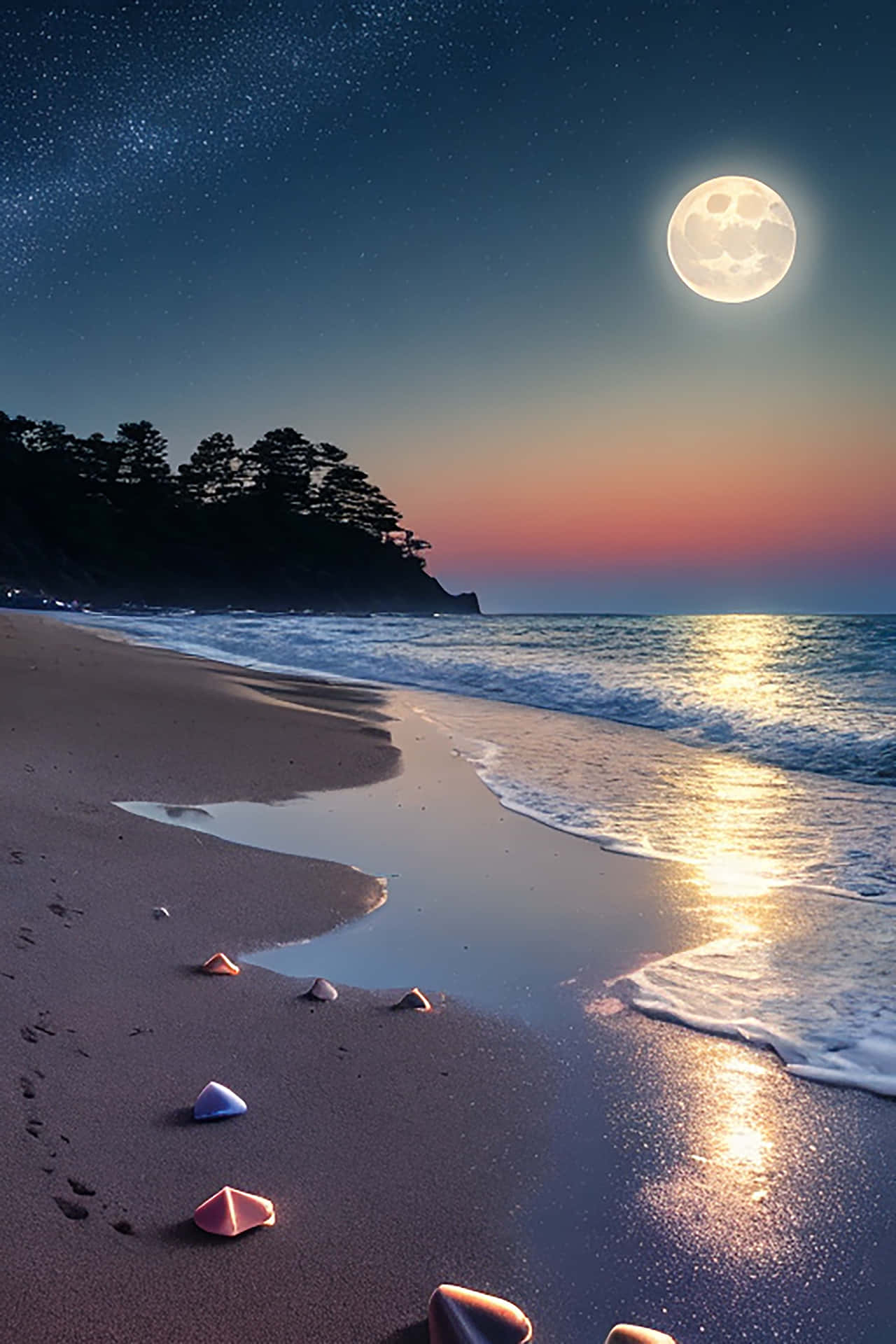 The Beach Stones, Soaked In The Moonlight, Resemble A Natural Painting, Shining With The Serenity Of Wallpaper