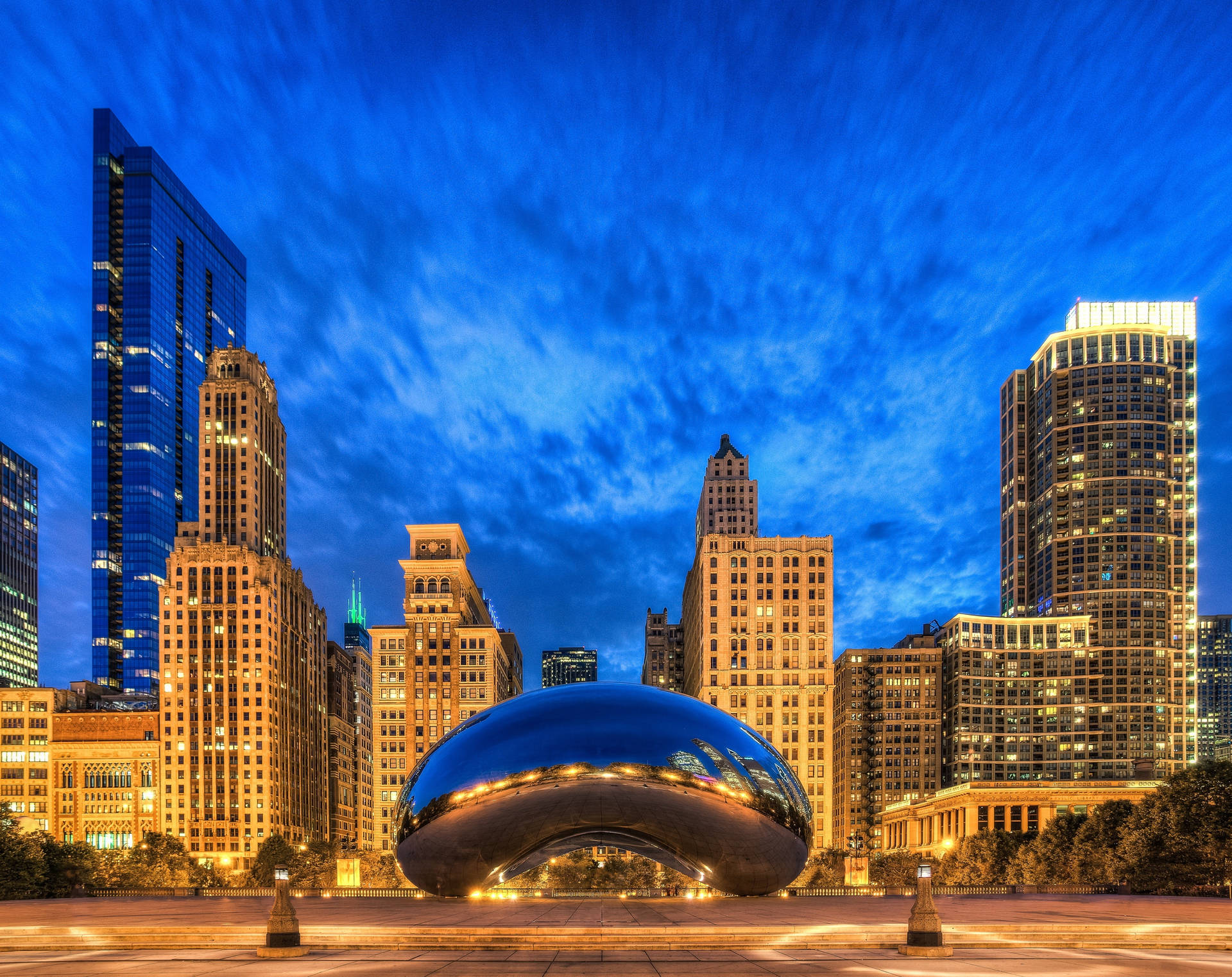 Diebean Chicago Mit Blauem Nachthimmel Wallpaper