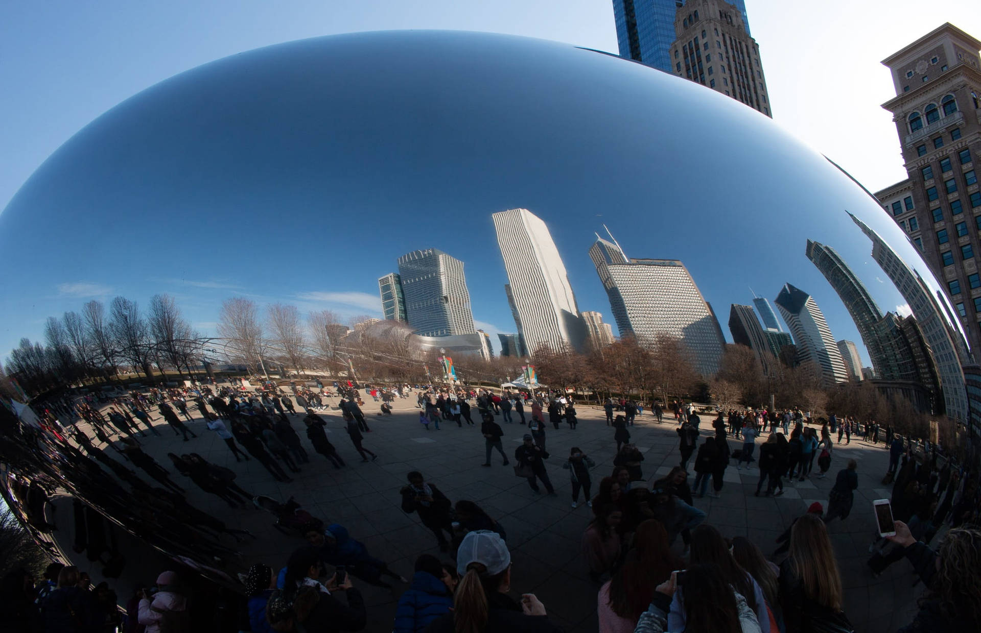 The Bean Chicago Reflecting Crowds Wallpaper