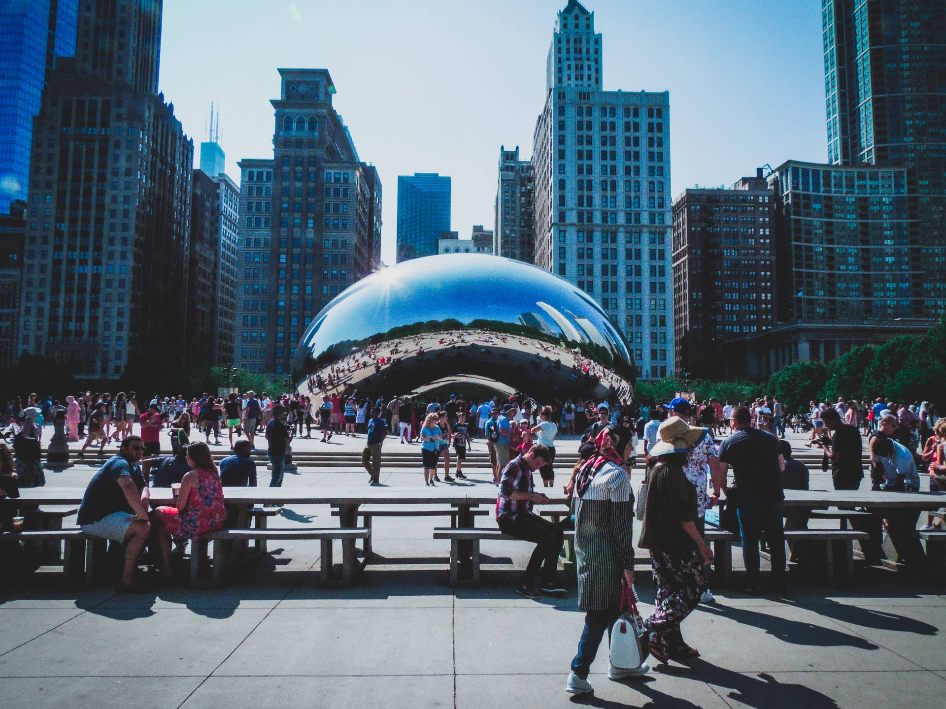 The Bean Chicago Surrounded By People Wallpaper
