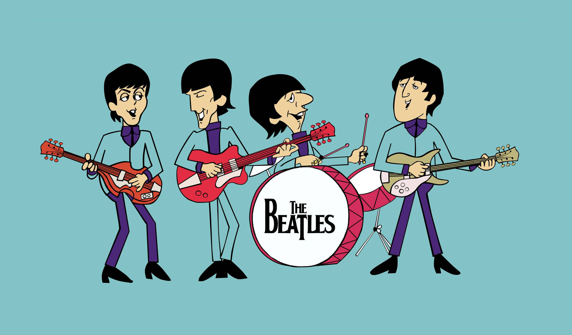 The Beatles In Cartoon Art Wallpaper