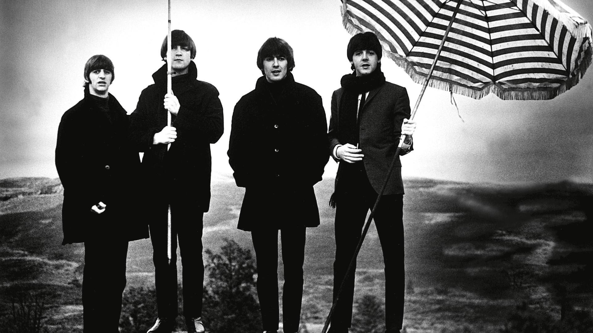 The Beatles With Umbrellas Wallpaper