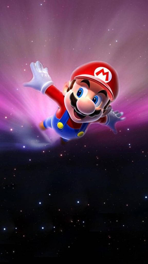 Super Mario Flying at Starry Sky in HD on a Phone Screen Wallpaper