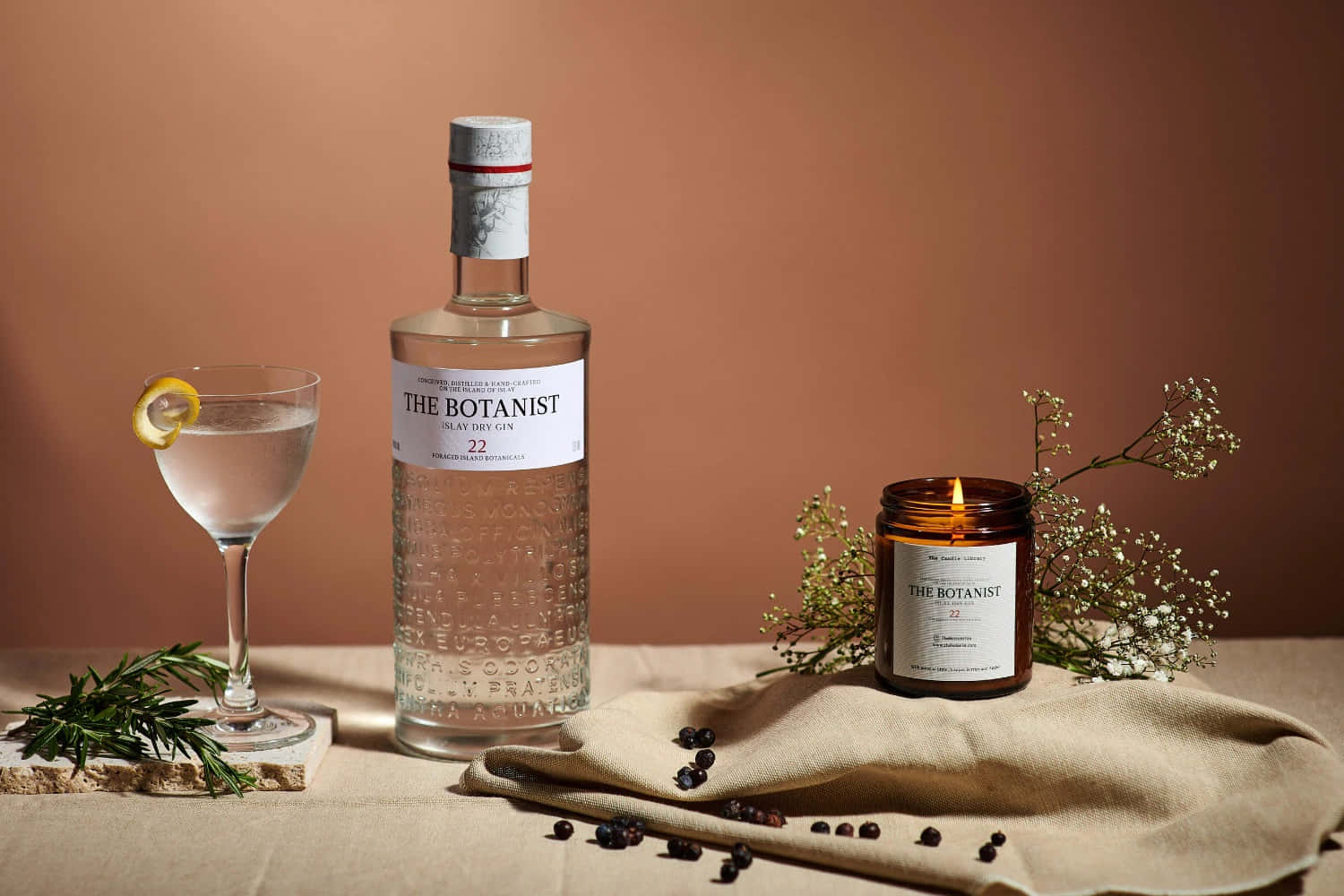 The Botanist Islay Dry Gin Alcoholic Drink And Candle Wallpaper
