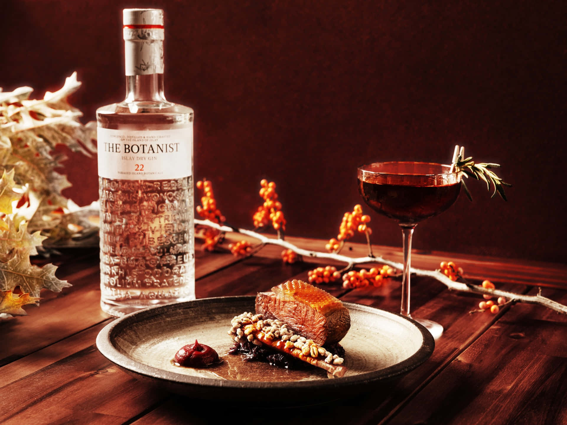 The Botanist Islay Dry Gin Alcoholic Drink And Dinner Meal Wallpaper
